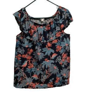 J. Jill‎ Love Linen Off the Shoulders Blouse Floral Print Multicolor